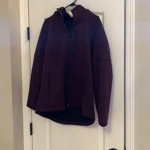 Dark plum/maroon coat. Stretchy. Detachable hood.